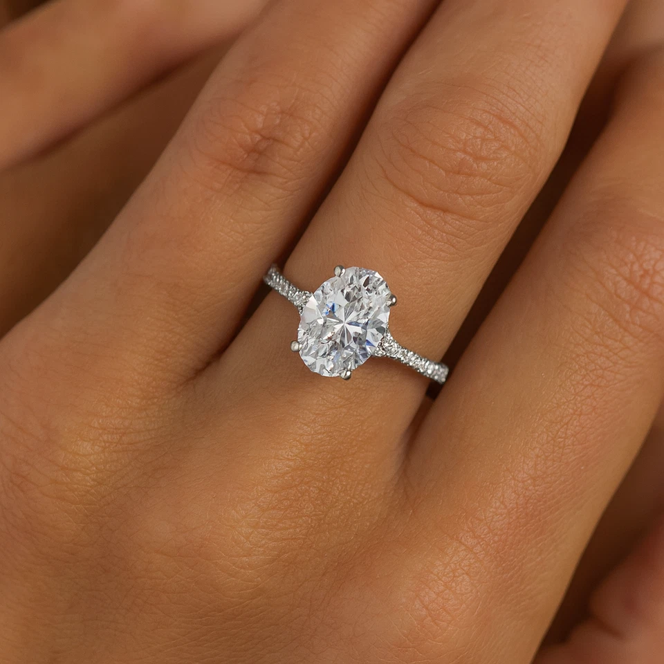 14K Real Solid White Gold 1.50 Carat Solitaire Oval Engagement Wedding Ring - Image 2 of 4