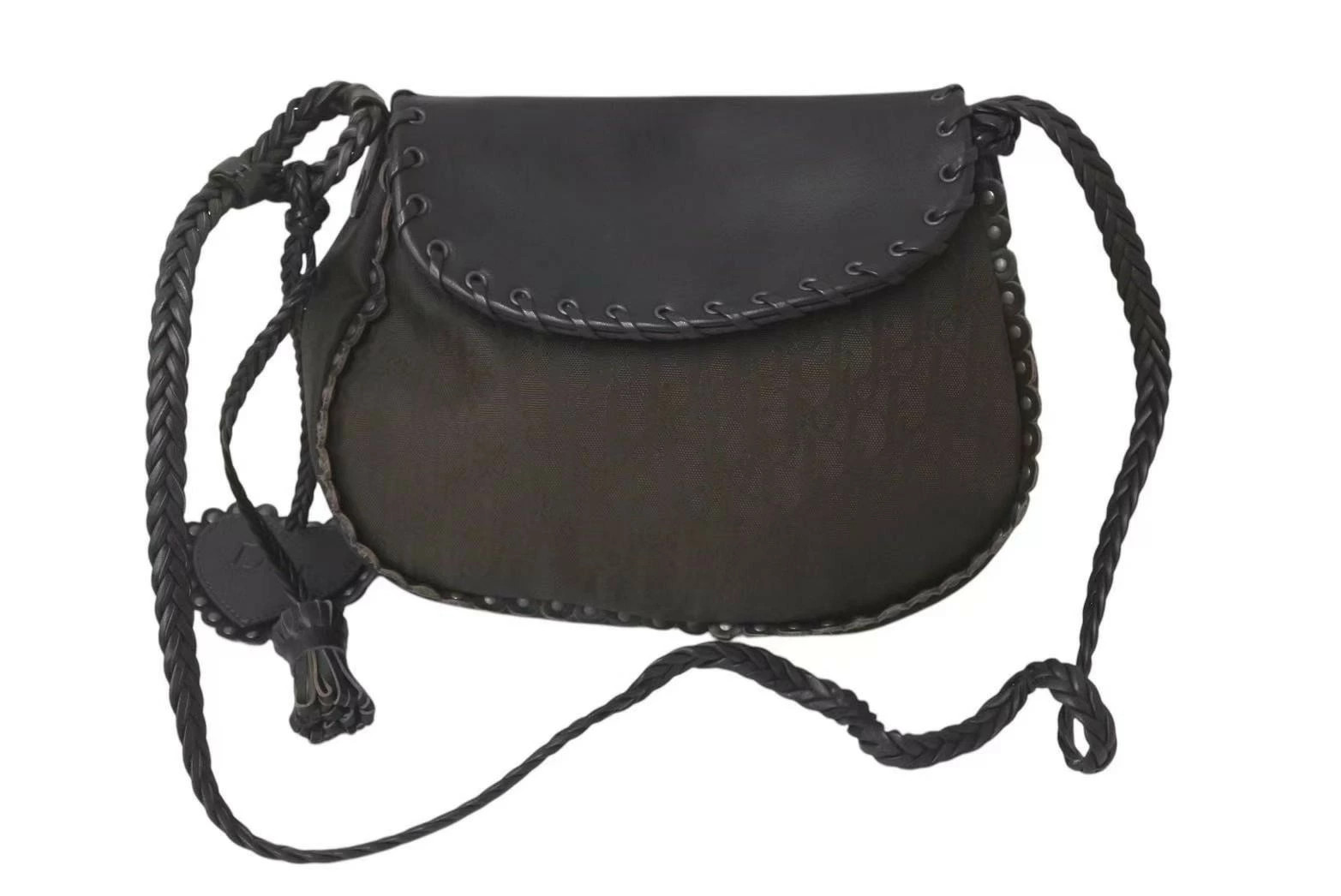 Christian Dior Shoulder Bag Trotter Ethnic Line Brown Silver Hardware Ladies