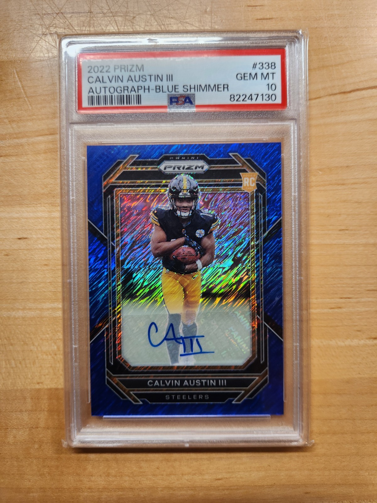 2022 Panini Prizm Blue Shimmer Rookie Auto Calvin Austin III 2/25 PSA 10 #338