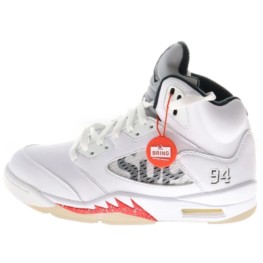 BASKETS HAUTES RÉTRO NIKE 15AW x SUPREME AIR JORDAN 5 BLANCHES US 8,5 26,5 d'occasion