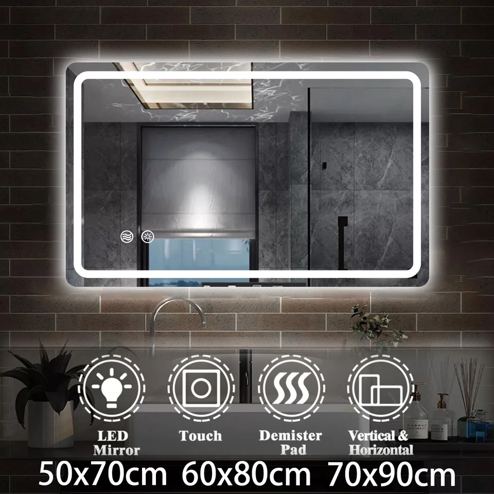 Bathroom LED Mirror Illuminated Light with Demister / Touch Large Size