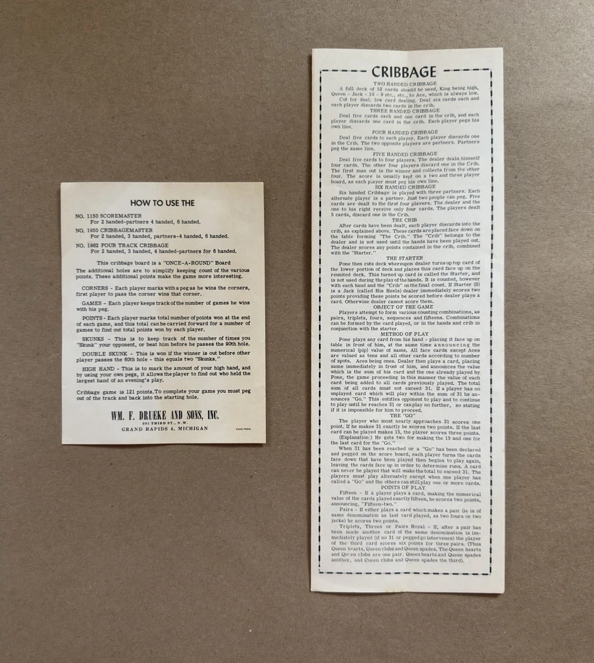 Drueke Cribbagemaster VTG Wood Cribbage Board Model 1950 Once Around 3 Tracks - Image 3 of 4