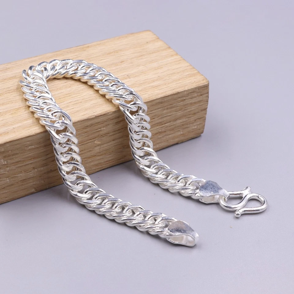 Men's Solid 999 Fine Silver Men's Bracelet 8mm Cuban Curb Link Chain 7.87inch - Image 2 of 4