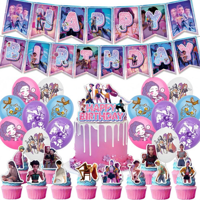 #ad KPOP Demon Hunters Birthday Party Supplies Set Balloons Cup Cake Toppers Banner $16.39