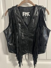 FMC Genuine Leather Western/Biker Vest w/Fringe, Braiding  Lace-up Details. M