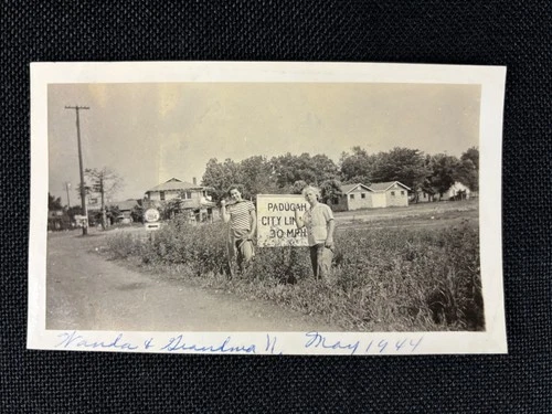 VTG 1944 Paducah Kentucky City Limit Original Photo Wanda & Grandma Near Rte 284
