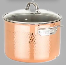 Viking Cookware Hammered Copper 8 Qt Stock Pot w/ Lid 3-ply Stainless Interior