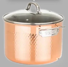Viking Cookware Hammered Copper 8 Qt Stock Pot w/ Lid 3-ply Stainless Interior