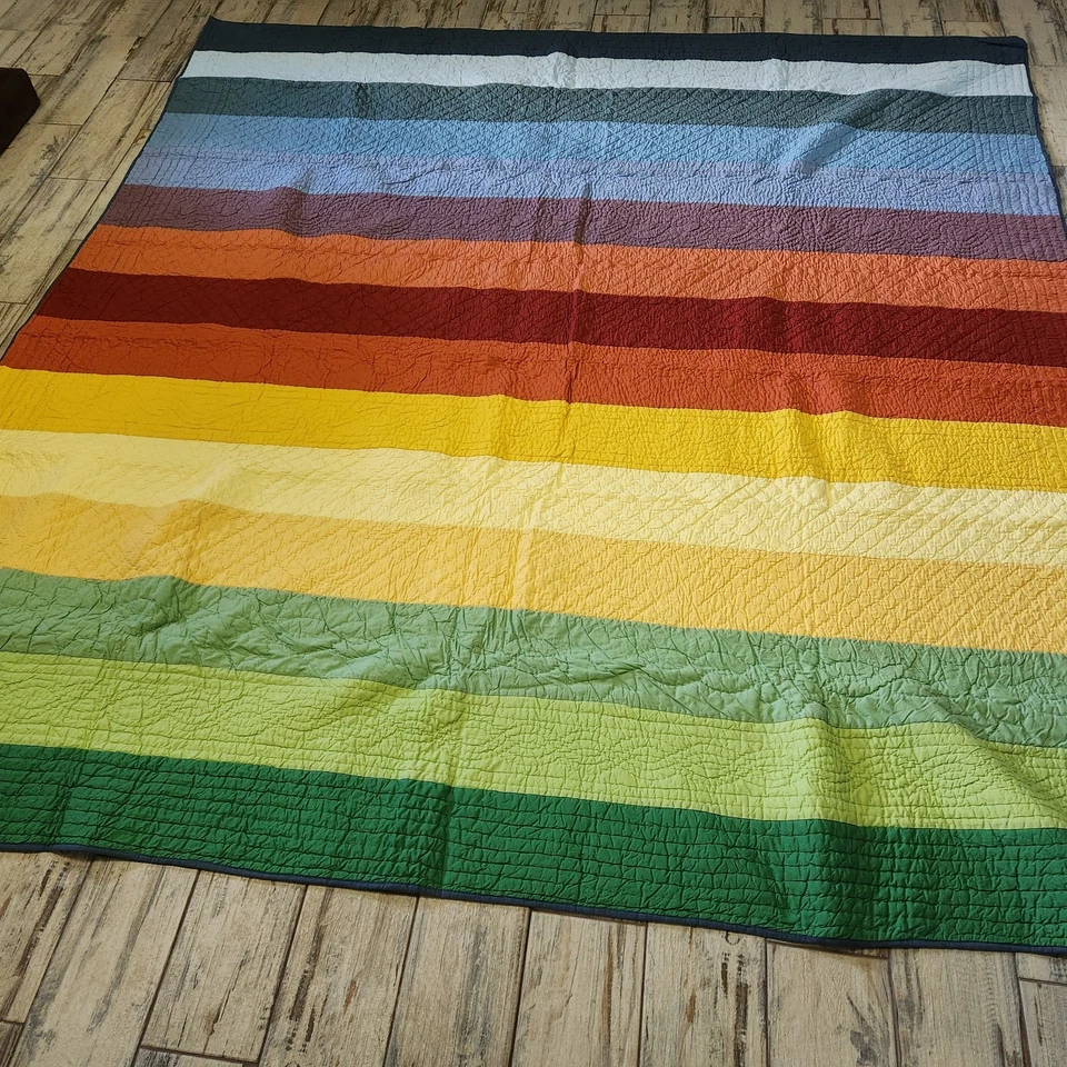 Edredón The Company Store King 97 X 105 Lt Azul Rayas Negritas Verde Rojo Amarillo Nuevo sin Etiquetas Foto 3 de 4