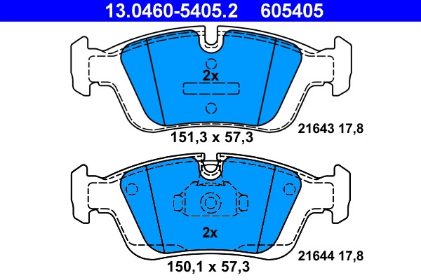 Plaquettes de frein ATE 13.0460-5405.2 anti-bruit et réduction de poussière pour BMW