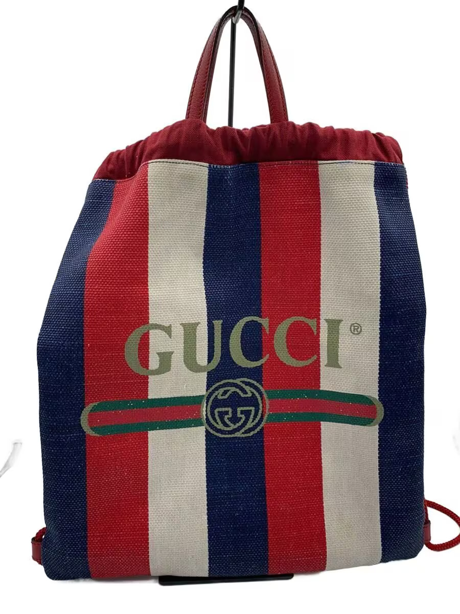 RARE GUCCI GUCCI Drawstring Backpack Canvas Multi color Striped