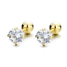 Set of 3 Gold Plated Sterling Silver Clear CZ Screw Back Ball Stud Earrings