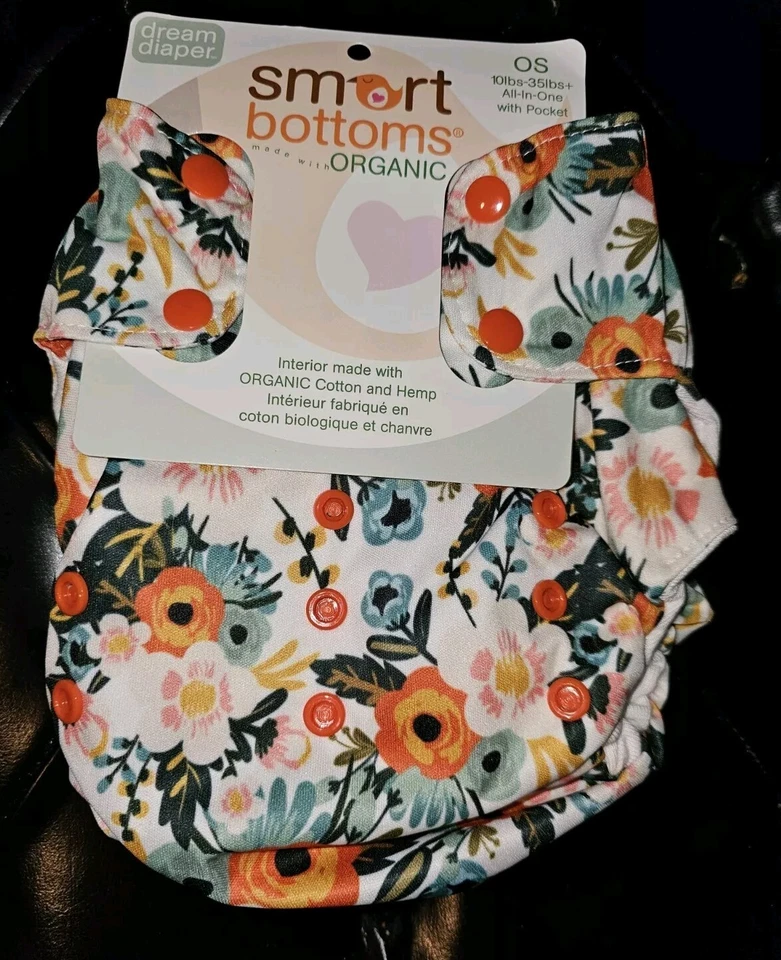 Pañal de tela todo en uno Smart Bottoms algodón orgánico 10-35 libras ¡NUEVO! Pañal de ensueño Foto 3 de 4