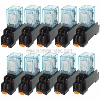 12V DC Coil Power Relay LY2NJ DPDT 8 Pin HH62P JQX-13F With Socket Base ...