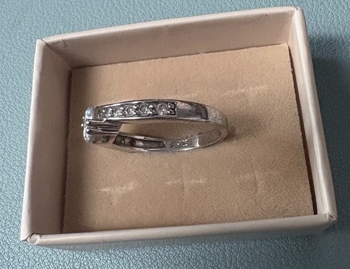 Solitaire Diamonique Ring with Pave set shoulders 925 Silver Size N - Picture 2 of 5