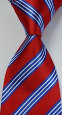 New Classic Striped Red Blue White JACQUARD WOVEN 100 Silk Men's Tie Necktie