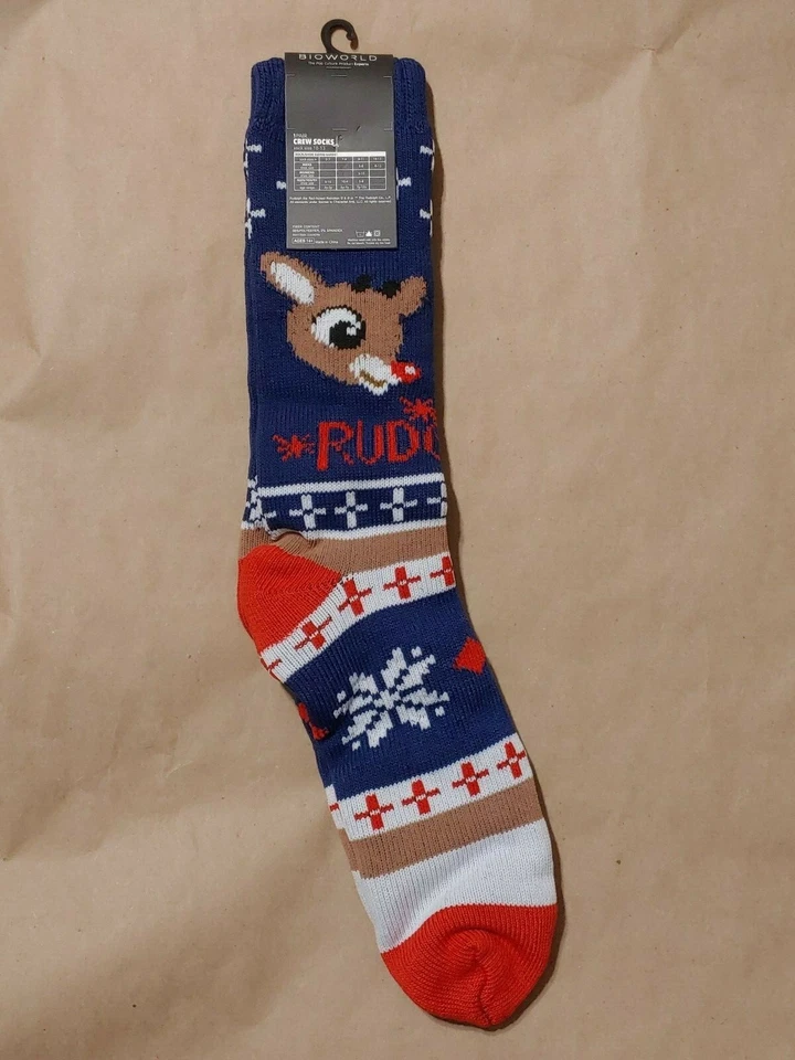 Rudolph Socks Crew The Red-Nosed Reindeer Christmas Thick Double Layer Men 10-12 - Image 2 of 4