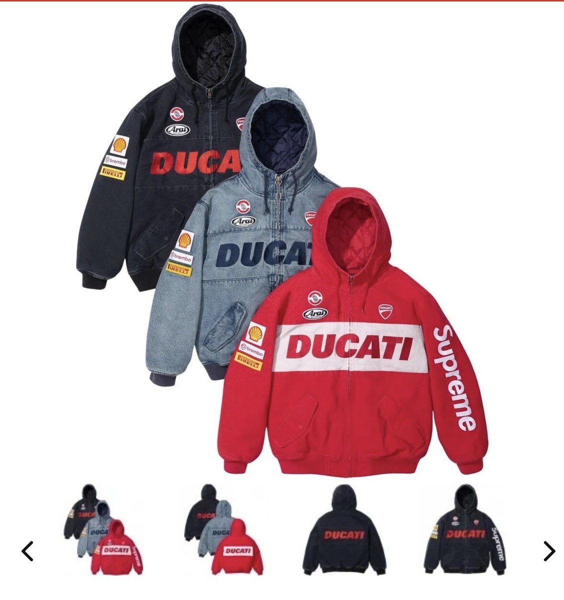 Brand New Supreme Ducati Blue Denim Hoodie Jacket Size L | eBay UK