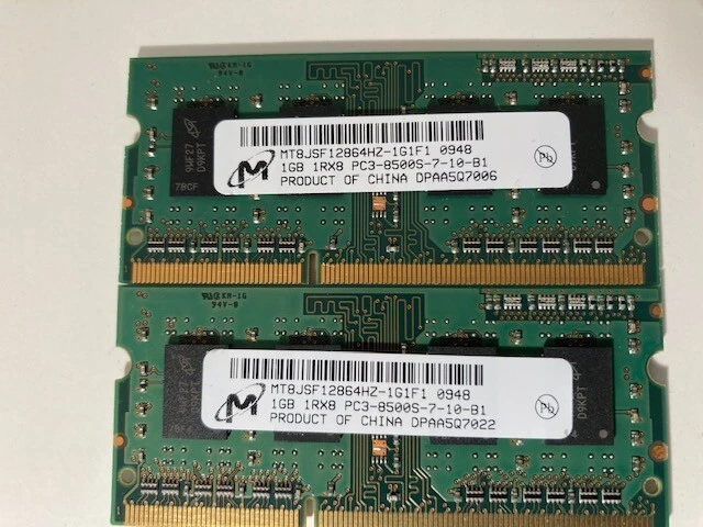 Micron 2Gb Notebook RAM Kit SODIMM (2 x 1Gb) DDR3 1Rx8 PC3-8500S-7-10-1 CL7 1066 - Image 4 of 4