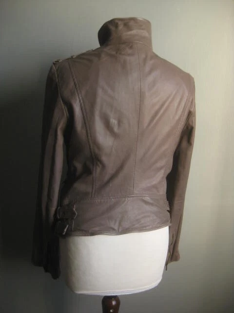 CHAQUETA MOTERA DE CUERO MUUBAA 12 10 gris steampunk envejecido topo cordero suave Foto 3 de 4