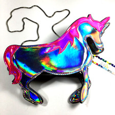 Belle  Bumble PURSE UNICORN Crossbody Bag Silver Metallic Rainbow Gay Pride Zip