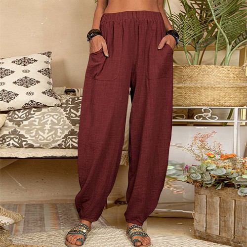 Damen Leinen Haremhose Sommerhose Freizethose Pumphose Strandhose Jogginghose DE - Bild 3 von 26