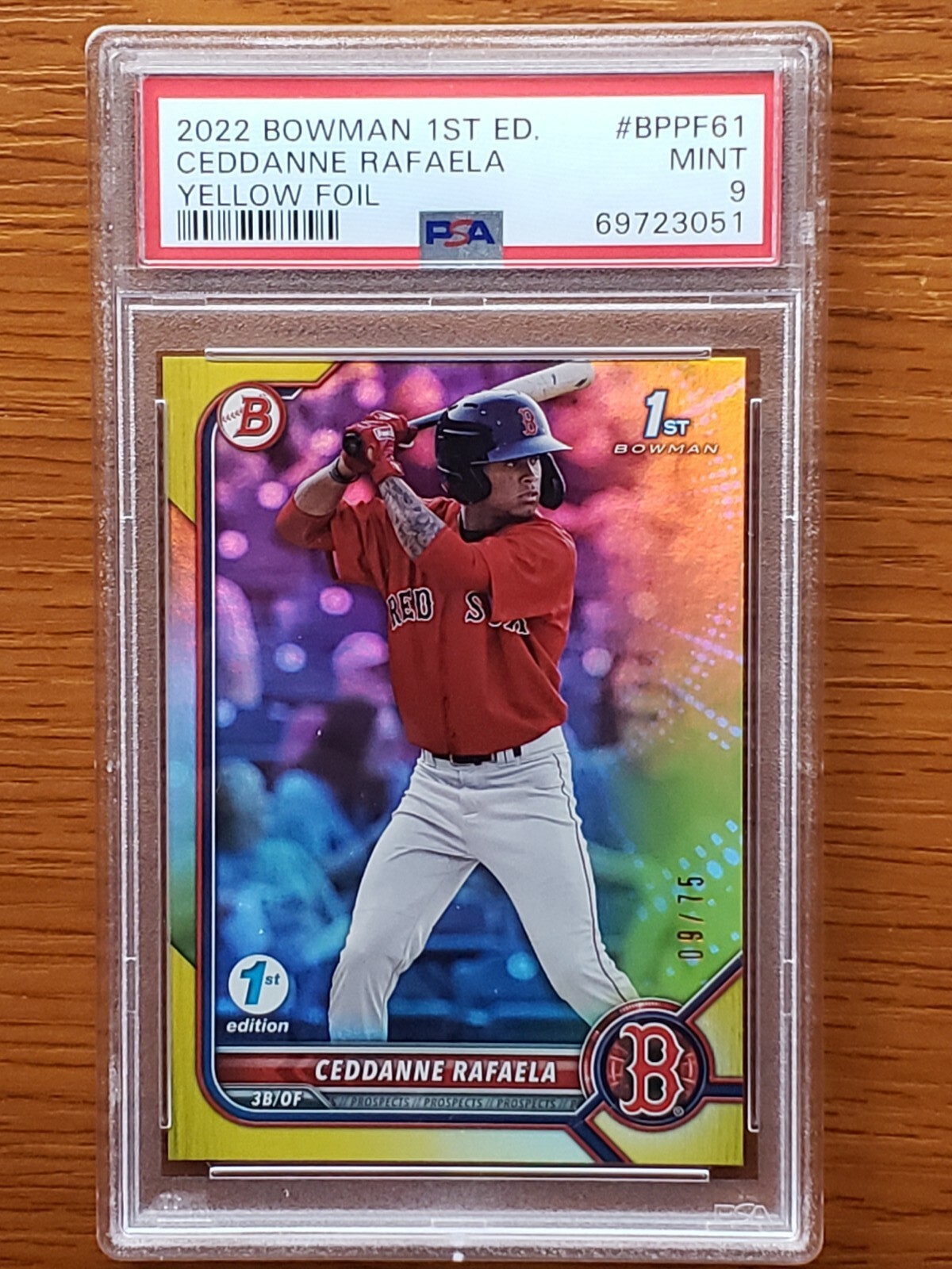 2022 Bowman 1st Edition Ceddanne Rafaela Yellow Foil #/75 PSA 9 Red Sox