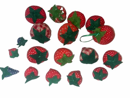 VTG Handmade Fabric Strawberry Lot Various Sized Colors Red Polka Dot Felt Decor - Picture 3 of 8