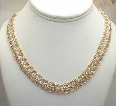 Technibond Double Row Curb Cuban Chain Necklace 14K Yellow Gold Plated Silver