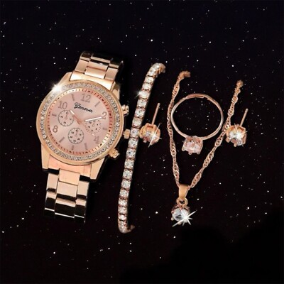 Rose Gold Watch And Jewellery Set Includes Items Perfect Gift For  Anniversary UK
