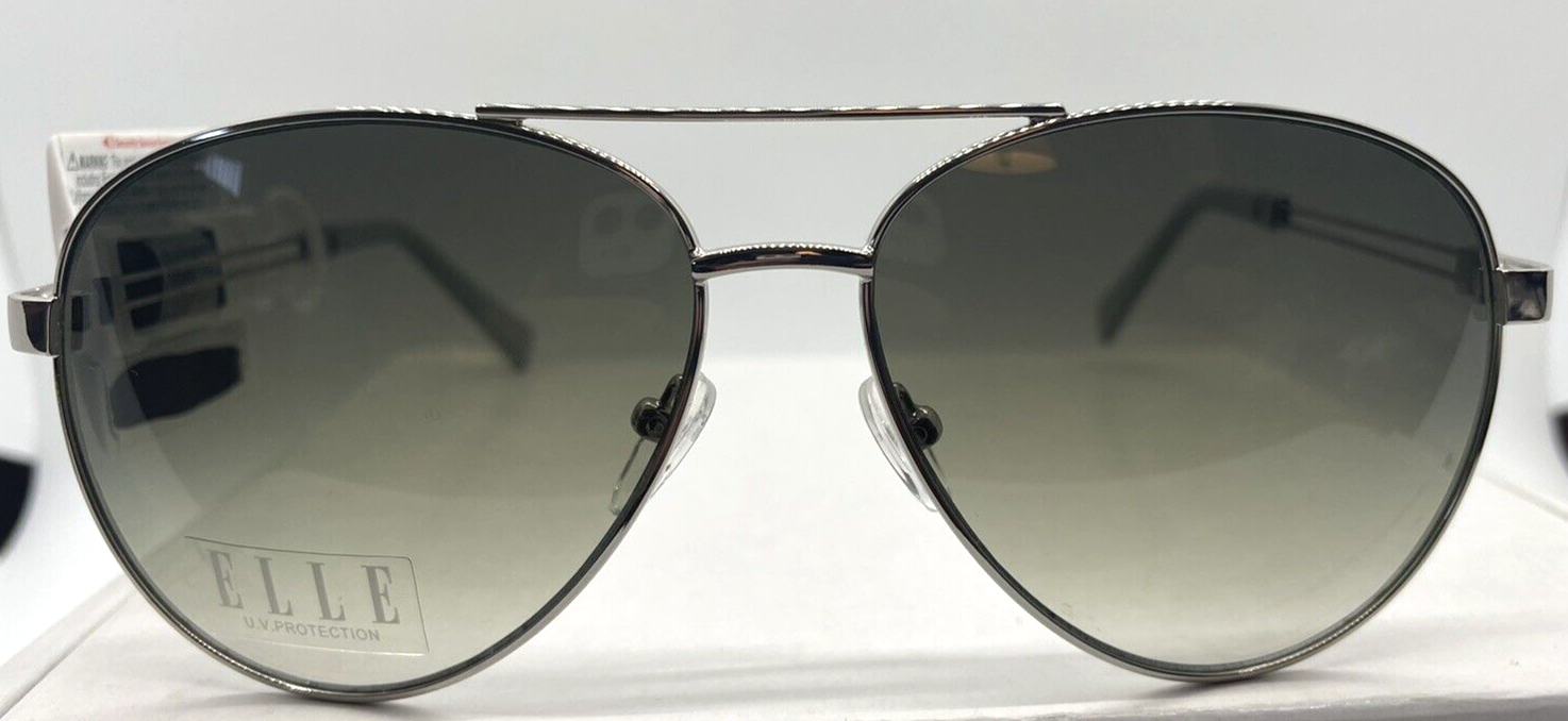 ELLE Silver Aviator Sunglasses with Green Tint Lens Brand New with Tag-image
