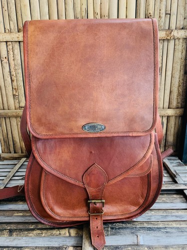 Zaino Uomo In Vera Pelle Marrone Vintage - Fatto A Mano In India, Con Scomparto Laptop