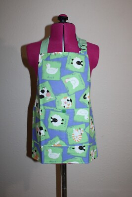 Farm Animals Handmade Child Apron with Dog, Cat. Side-Side Pocket.  16''(L). da34