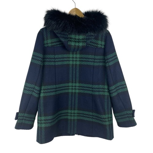 Abrigo Chaqueta Talbots Mezcla Lana Cuadros Piel Capucha Azul Verde Mujer’s Talla 2 Invierno - Imagen 4 de 10