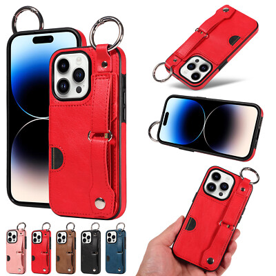 For iPhone 15 Pro Max 14 Plus 13 12 11 7 Card Slot Phone Case With Snap Bracel