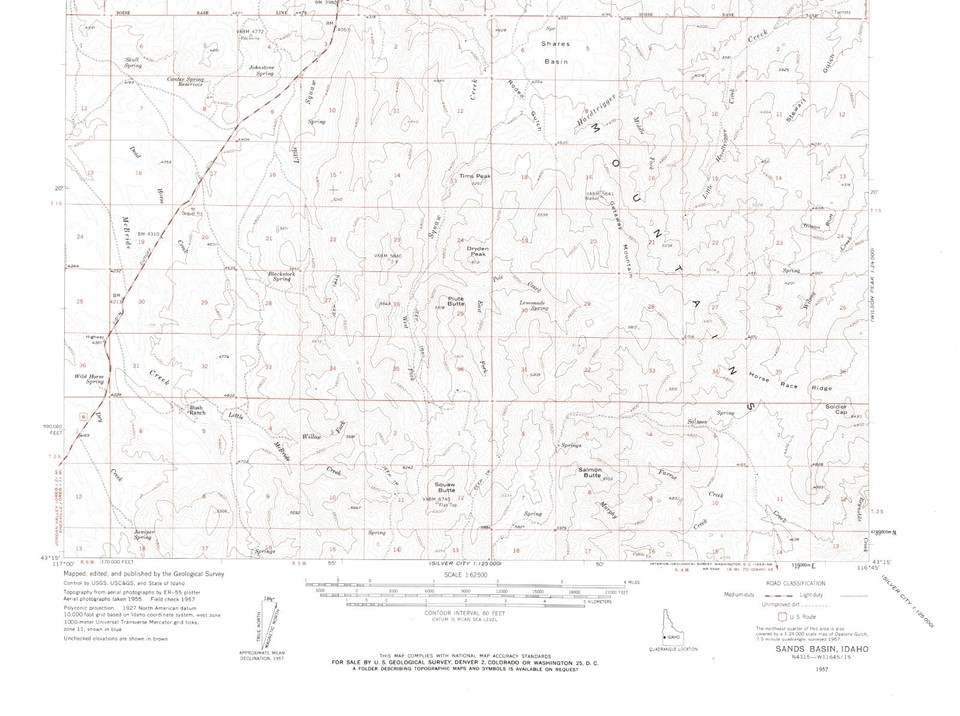 Sands Basin Quadrangle, Idaho 1957 Topo Map USGS 15 Minute Topographic