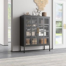 Highboard Vitrinenschrank Vitine Schwarz Glasgow Beistellschrank mit Glastüren