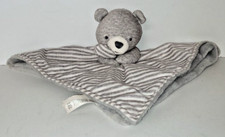 Carters Just One You Gray White Stripe Bear Baby Lovey Security Blanket EUC