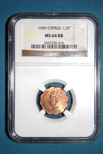 Cyprus 1949 Half Piastre 1/2 P, KM# 29 NGC MS64 RB