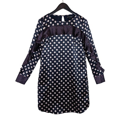banana republic silk polka dot dress Banana Republic Silk Foulard Shift Dress Womens Size 2 Navy White Dot  Ruffle
