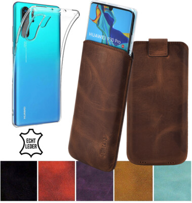 Huawei P30 Pro Hülle Tasche Echt Leder Etui Schutz Cover Schale + Silikon Case