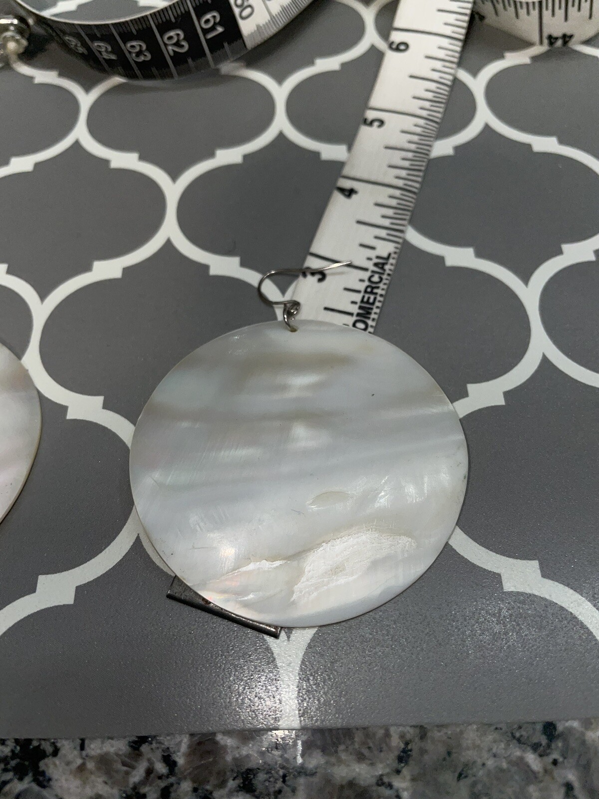 Silver Tone Hook Large Dangle Drop Round Shell Ea… - image 10