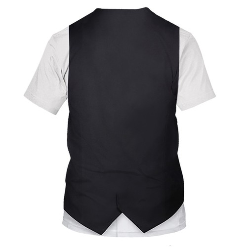 Men's Short Sleeve Fake Suit T Shirt Vest Tie Funny 3D Printed Tuxedo Shirt - Picture 7 of 28