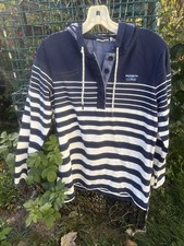 LL Bean Women 100  Cotton Sweatshirt Quarter Button Pullover Stripe Blue S