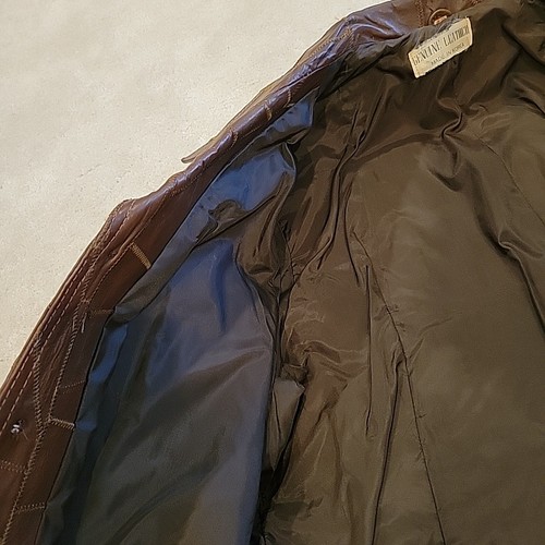 Giacca patchwork pelle vintage anni 60-70 uomo 42 Woodstock patch tasca marrone - Foto 11 di 24