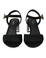 Preloved dolce & gabbana DG6101 Black Fabric SandalsMid Heel Women