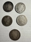 🔥 5 Barber Half Dollars 1904-P 1906-D 1908-D 1909-S 1912-P No Reserve🔥