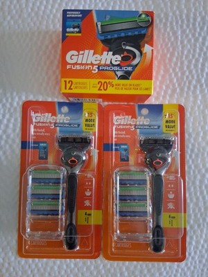 NEW Gillette FUSION5 PROGLIDE Refills. 20 Total Cartridges PLUS 2 Razor Handles.