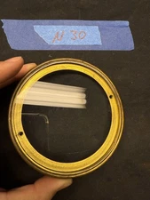 (N30) Antique French Mantle Clock Back Bezel Door Part Brass & Beveled Glass