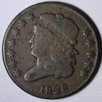1828 13 STARS Classic Head Half Cent VF+/XF E108 KJBD